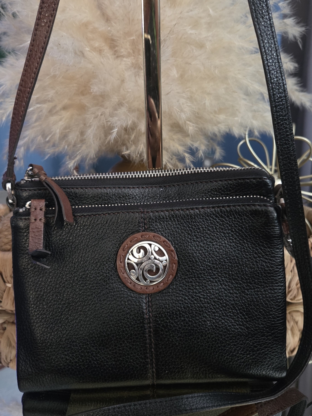 LOW START Brighton Black Leather Wallet Crossbody Organizer Bag Silver Medallion - Picture 15 of 16